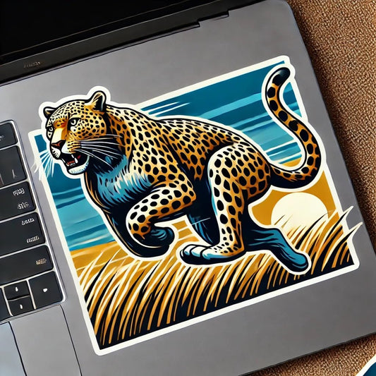 Vinyl sticker: Running Leopard Sticker for Laptop, Wall, Car, Window, Bumper, Decal, Waterproof Truck Vinyl for Auto and Water Bottle