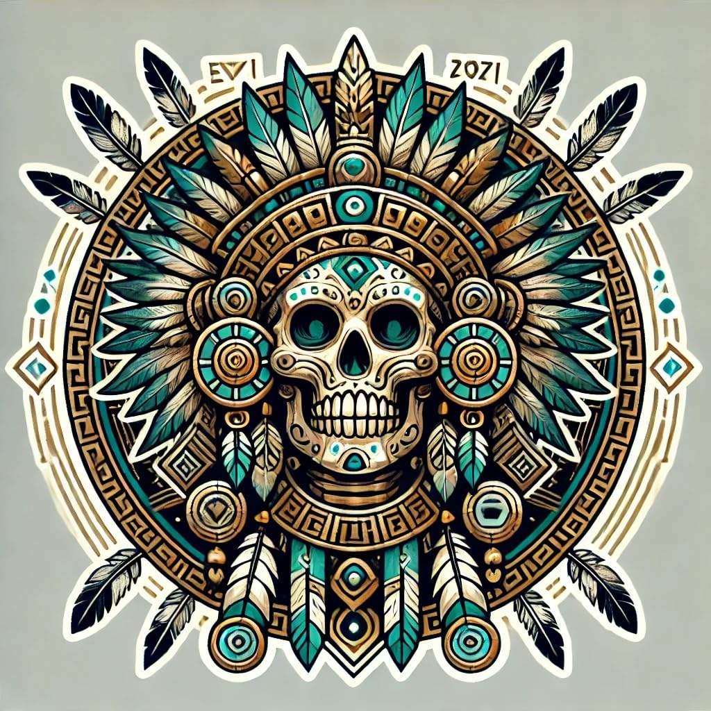Vinyl sticker: Mystical Aztec God Mictlantecuhtli Vinyl Sticker for Laptop Wall Car Window Bumper Truck Waterproof Auto Water Bottle
