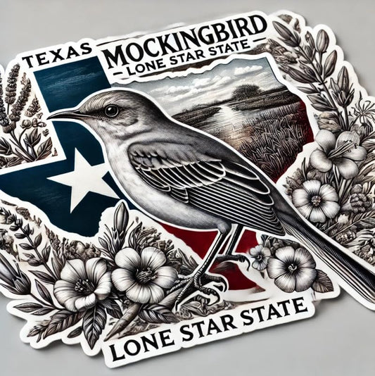 Vinyl sticker: Texas Mockingbird Lone Star State Sticker for Laptop, Wall, Car, Window, Bumper, Waterproof Decal for Truck and Water Bottle