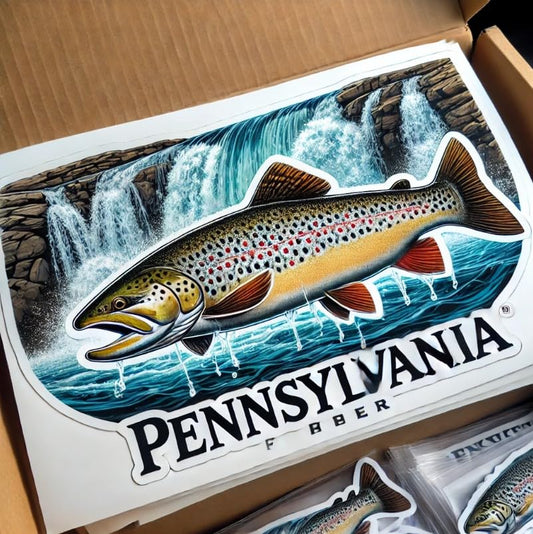 Vinyl sticker: Brook Trout Waterfall Vinyl Sticker for Laptop, Wall, Car, Window, Bumper, Decal, Truck, Waterproof, Auto, Water Bottle