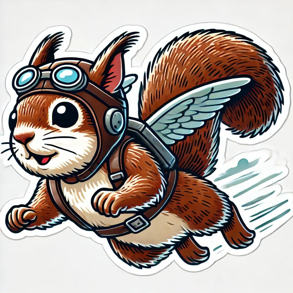 Vinyl sticker: Playful Flying Squirrel Laptop Wall Car Window Bumper Sticker Decal - Childish Cartoon Style - Waterproof and Durable for Auto, Truck, Water Bottle, More