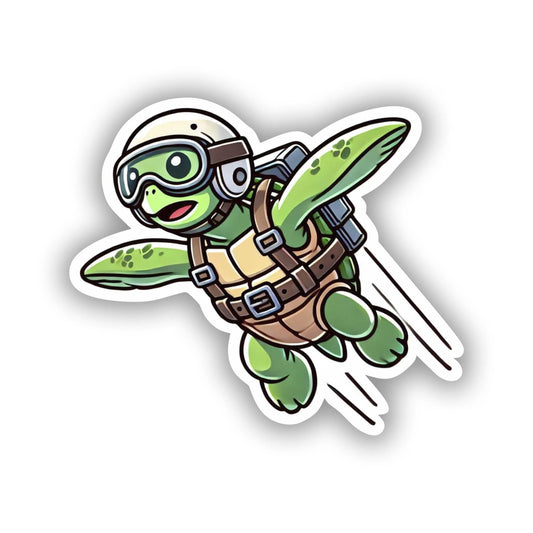 Vinyl sticker: Charming Flying Turtle Laptop Wall Car Window Bumper Sticker Decal - Childish Cartoon Style - Waterproof and Durable for Auto, Truck, Water Bottle, More