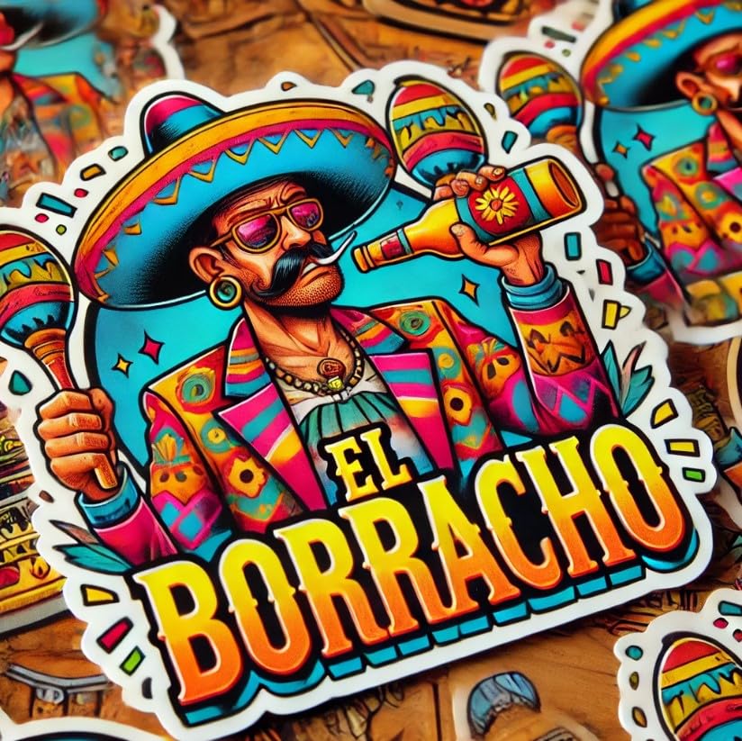 Vinyl sticker: El Borracho Sticker Decal – Vibrant Mexican Lotería Design for Laptop, Wall, Car, Window, Bumper, Truck, Waterproof, Auto, Water Bottle (6)
