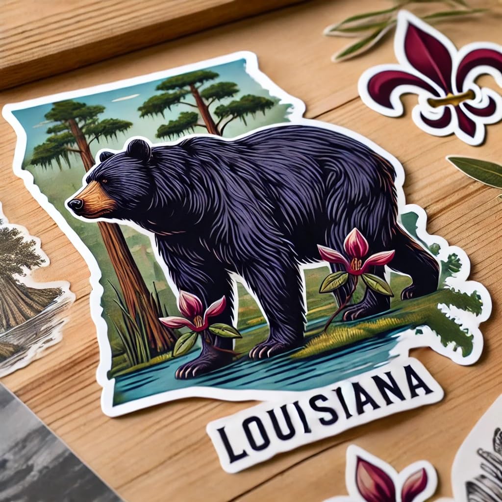 Vinyl sticker: Majestic Louisiana Black Bear Vinyl Sticker – Waterproof Decal for Car, Laptop, Window, Bumper, Auto, Water Bottle