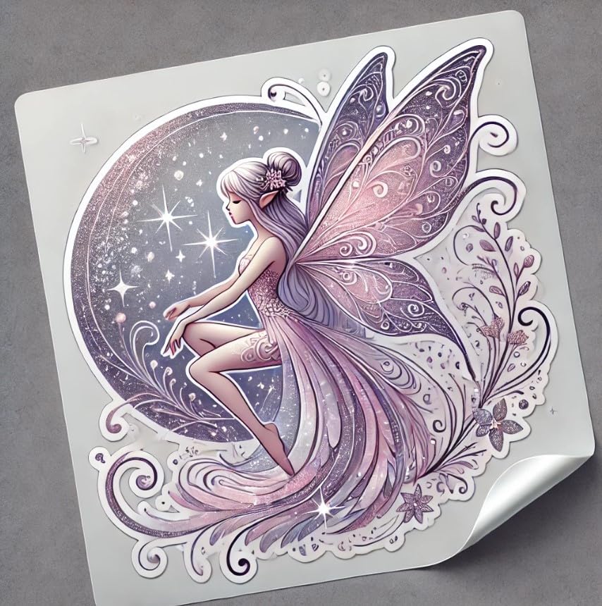 Vinyl sticker: Fantasy Fairy Sticker with Stars for Laptop, Wall, Car Window, Bumper, Waterproof Truck Decal, Auto Water Bottle Decor
