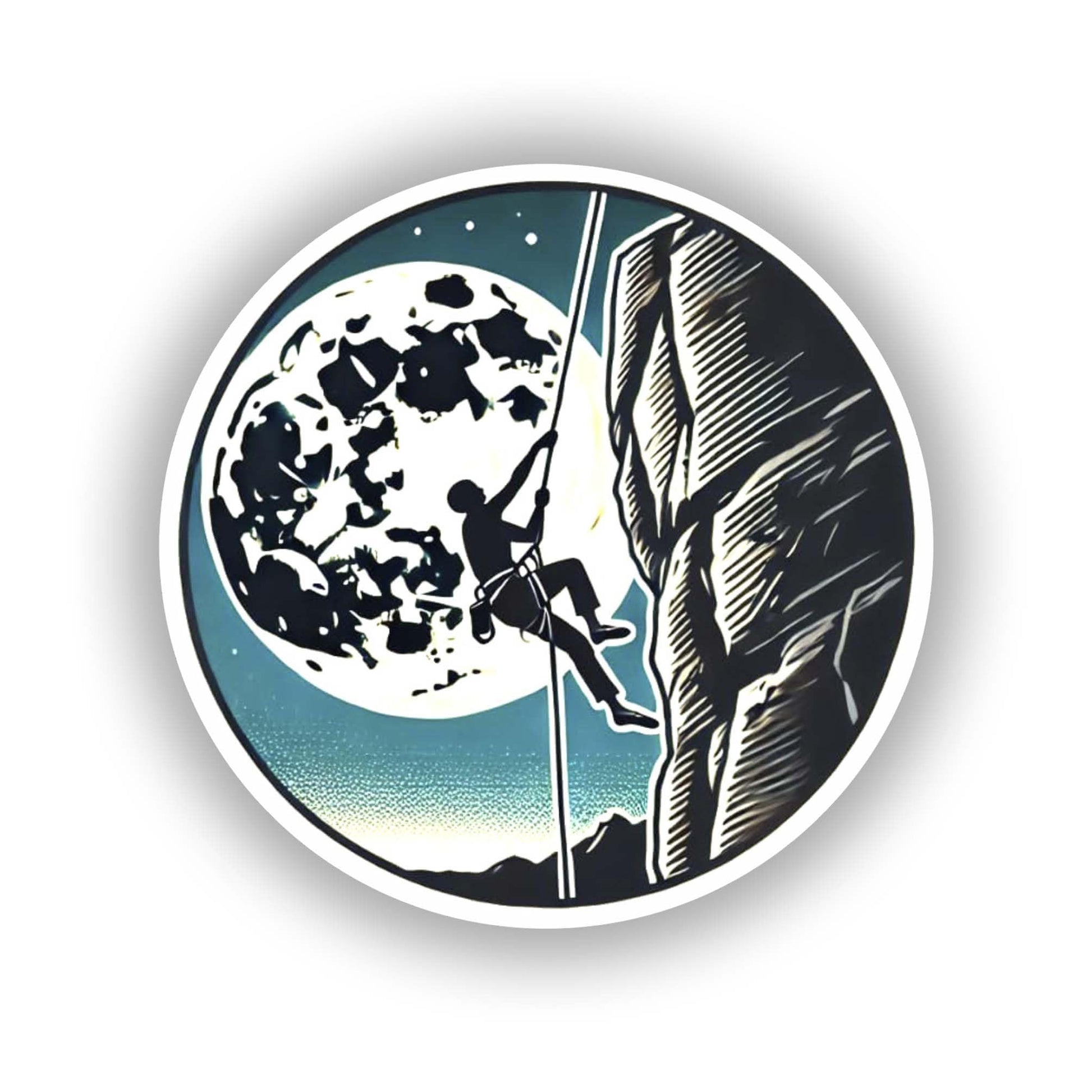 Vinyl sticker: Top Rope Moon Climbing Sticker for Laptop, Wall, Car, Window, Bumper, Decal, Truck, Auto, Water Bottle – Bold Moonlight Adventure Design (4)