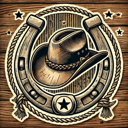 Vinyl sticker: Rustic Cowboy Hat and Horseshoe Vinyl Sticker for Laptop, Wall, Car, Window, Bumper, Truck, Waterproof Decal for Water Bottle