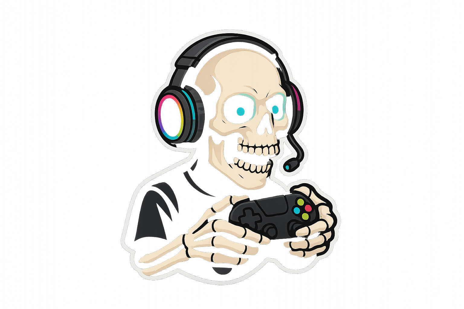 Skeleton Gamer Sticker Decal Vinyl Laptop Car Window Bumper AUTO Water Bottle Helmets Waterproof Glowing Headset