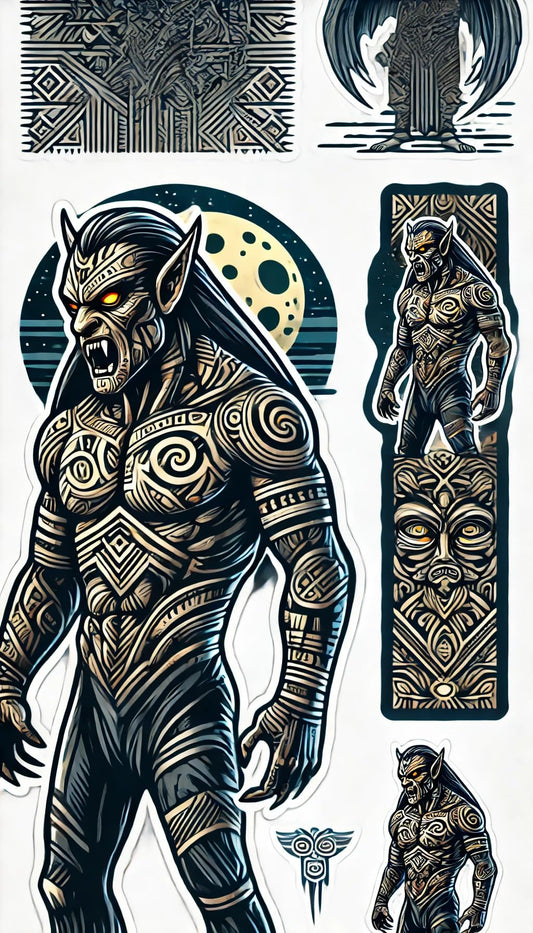 Vinyl sticker: Tribal Vampire Sticker for Laptop, Wall, Car, Window, Bumper, Truck - Mystical Design with Intricate Tribal Markings (6)