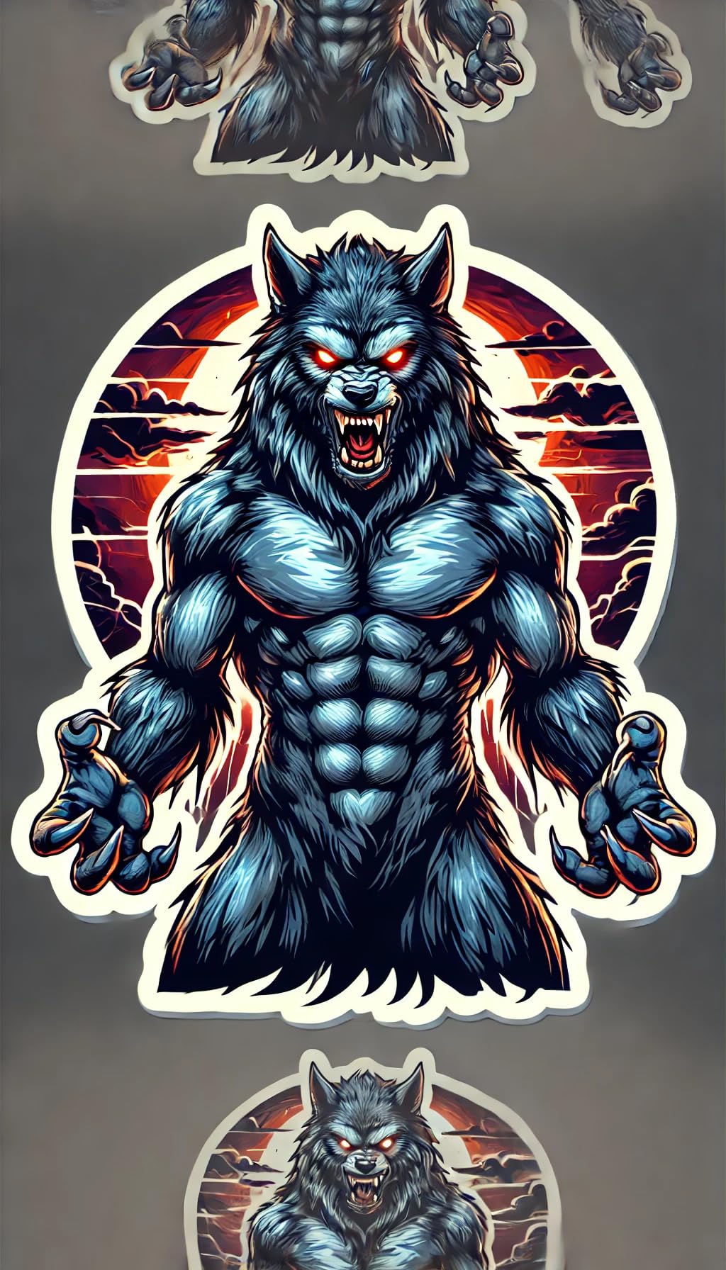Vinyl sticker: Ferocious Fierce Werewolf Sticker for Laptop, Wall, Car, Window, Bumper, Truck - Waterproof Vinyl Decal with Intense Glowing Eyes and Dark Blue Fur (6)