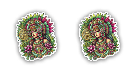 Vinyl sticker: Set of 2 Aztec Mayahuel Goddess of Fertility Sticker - Vibrant Design with Maguey Leaves for Laptop, Wall, Car, Window, Bumper, Waterproof Decal for Truck, Auto, Water Bottle (4)