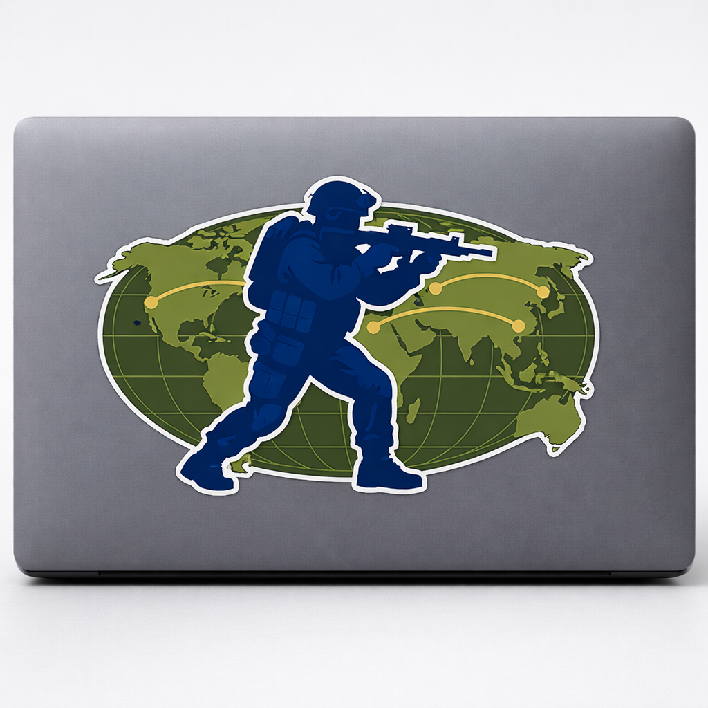 Soldier Silhouette World Map Sticker Decal Vinyl Laptop Car Window Bumper AUTO Water Bottle Helmets Waterproof