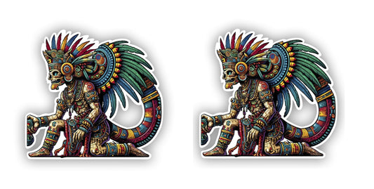 Vinyl sticker: Set of 2 Aztec God Quetzalcoatl Full-Body Sticker Decal for Laptop, Wall, Car, Window, Bumper, Truck, Waterproof, Auto, Water Bottle (6)