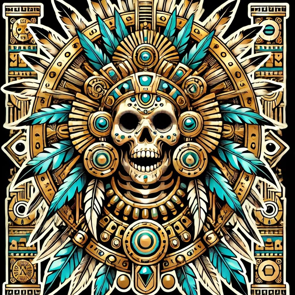 Vinyl sticker: Fearsome Aztec God Mictlantecuhtli Vinyl Sticker for Laptop Wall Car Window Bumper Truck Waterproof Auto Water Bottle