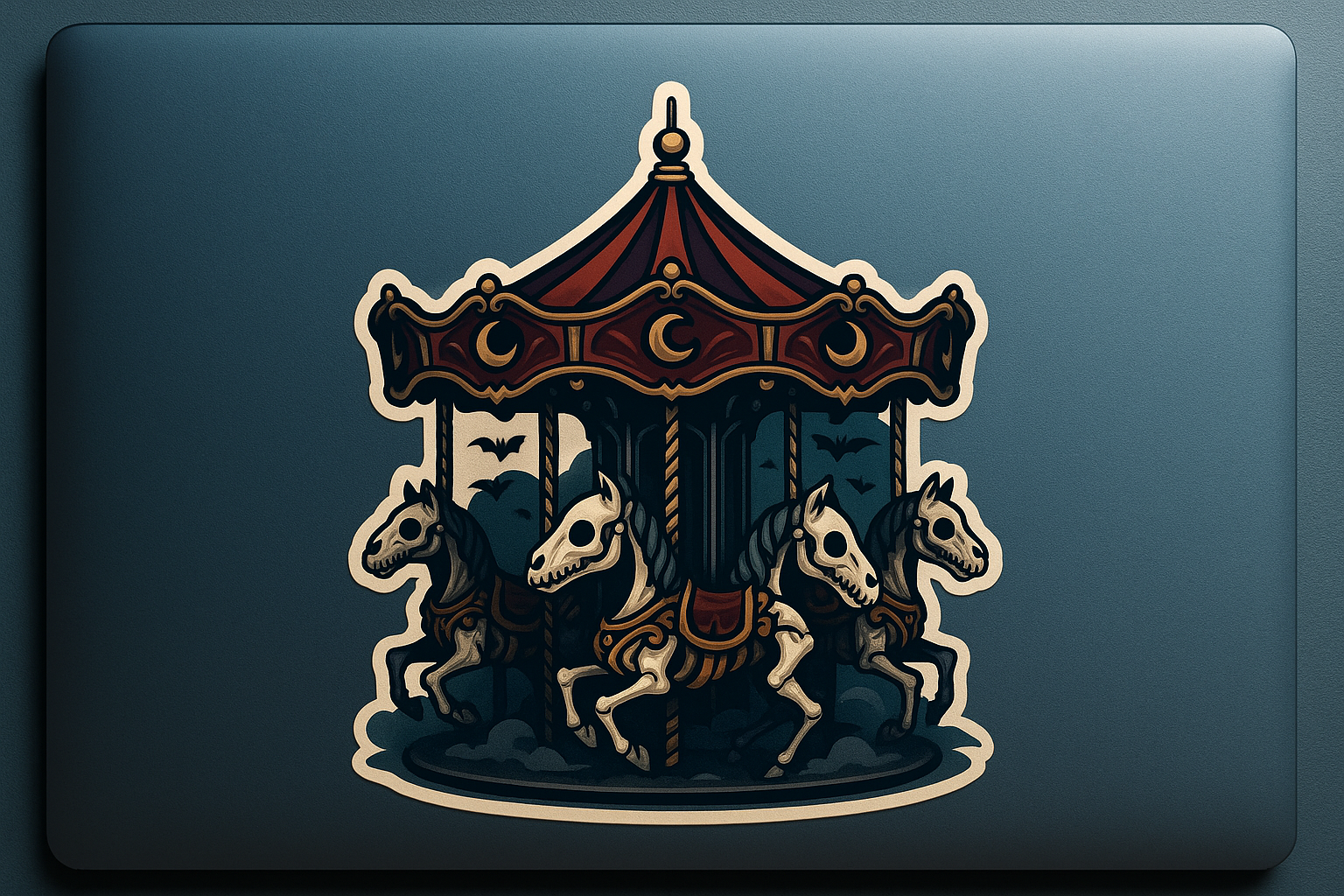 Spooky Carnival Carousel Skull Horses Sticker Decal Vinyl Laptop Car Window Bumper AUTO Water Bottle Helmets Waterproof