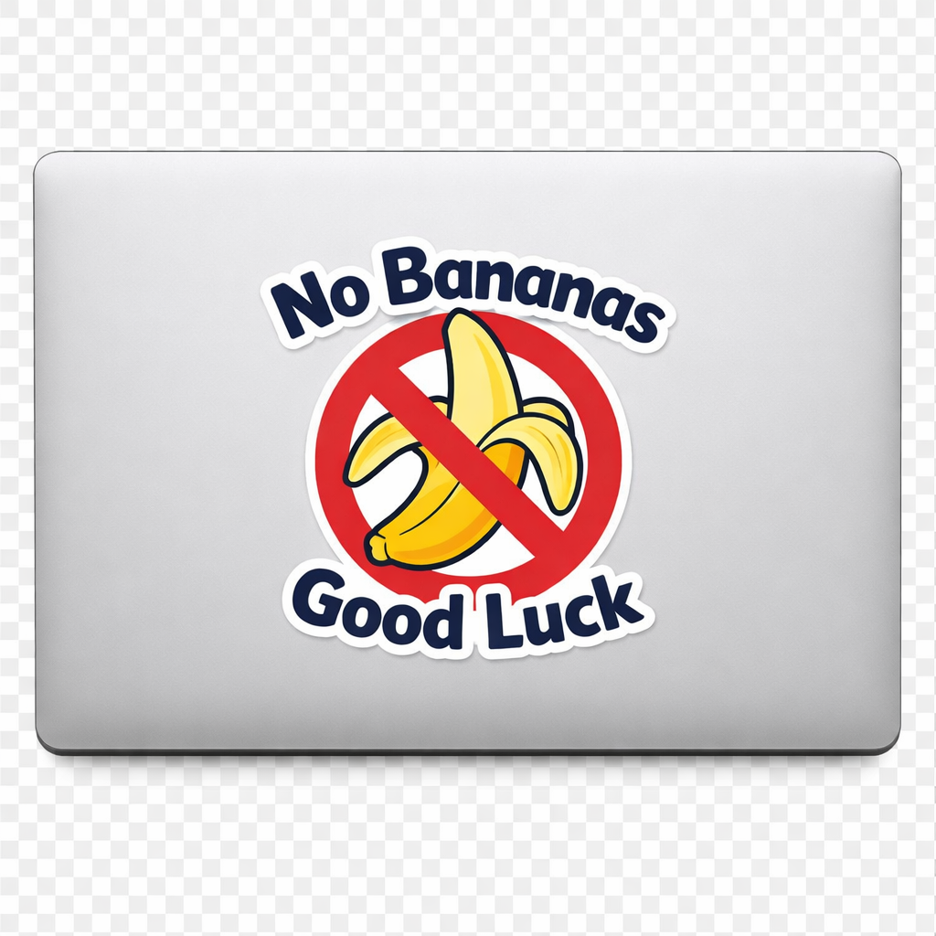 Humorous Sticker Decal Vinyl Laptop Car Window Bumper AUTO Water Bottle Helmets Waterproof No Bananas Good Luck