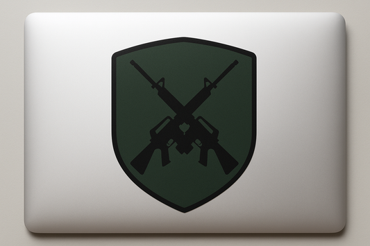 Crossed Rifles Shield Sticker Decal Vinyl Laptop Car Window Bumper AUTO Water Bottle Helmets Waterproof Silhouette