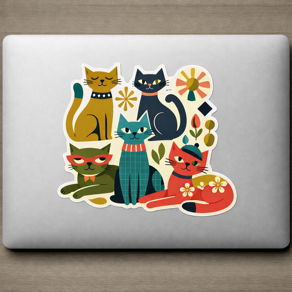 Atomic Age Cool Cats Sticker Decal Vinyl Laptop Car Window Bumper AUTO Water Bottle Helmets Waterproof 1950s Modern Art
