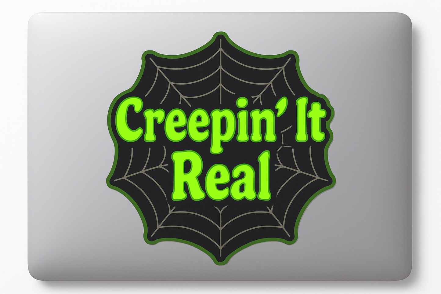 Spiderweb Creepin’ It Real Sticker Decal Vinyl Laptop Car Window Bumper AUTO Water Bottle Helmets Waterproof Neon Green