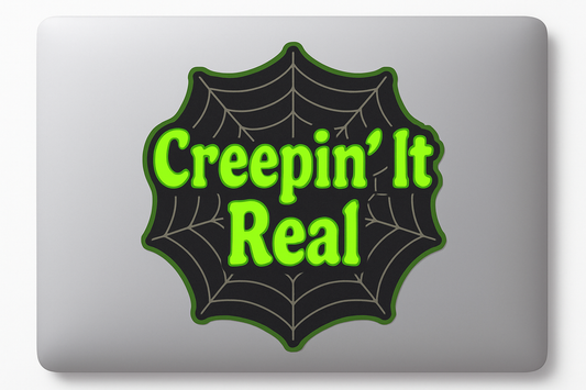 Spiderweb Creepin’ It Real Sticker Decal Vinyl Laptop Car Window Bumper AUTO Water Bottle Helmets Waterproof Neon Green