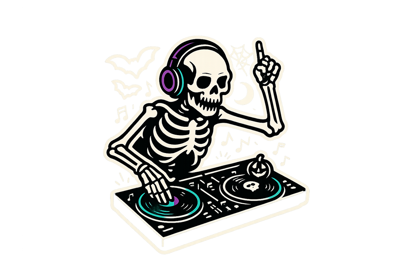 Skeleton DJ Sticker Decal Vinyl Laptop Car Window Bumper AUTO Water Bottle Helmets Waterproof Halloween Party
