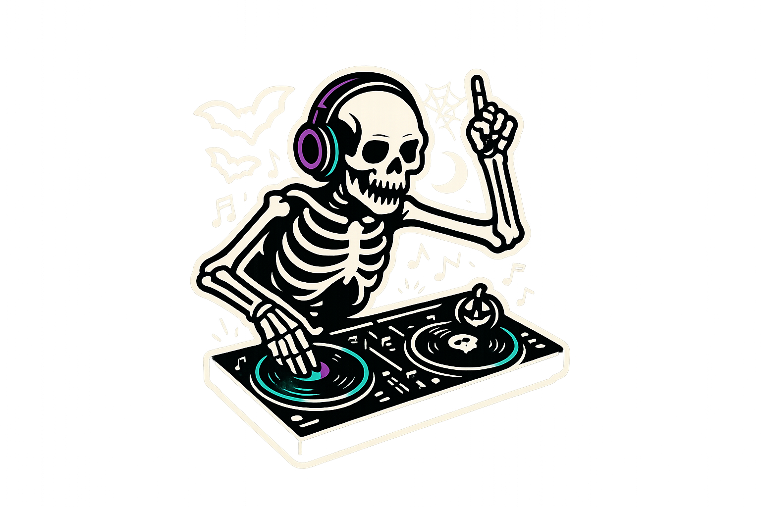 Skeleton DJ Sticker Decal Vinyl Laptop Car Window Bumper AUTO Water Bottle Helmets Waterproof Halloween Party