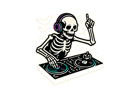 Skeleton DJ Sticker Decal Vinyl Laptop Car Window Bumper AUTO Water Bottle Helmets Waterproof Halloween Party