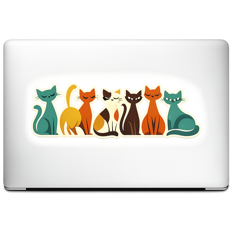Mid-century Modern Cats Illustration Sticker Decal Abstract Art Vinyl Laptop Car Window Bumper AUTO Water Bottle Helmets Truck Waterproof Transparent Background