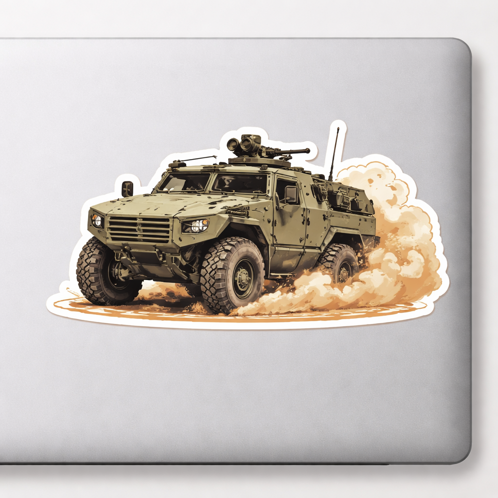 Armored Vehicle Sticker Decal Vinyl Laptop Car Window Bumper AUTO Water Bottle Helmets Waterproof Desert Scene
