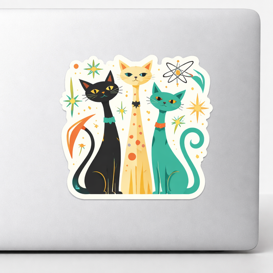 Retro Modern Cat Trio Sticker Decal Vinyl Laptop Car Window Bumper AUTO Water Bottle Helmets Waterproof Illustration