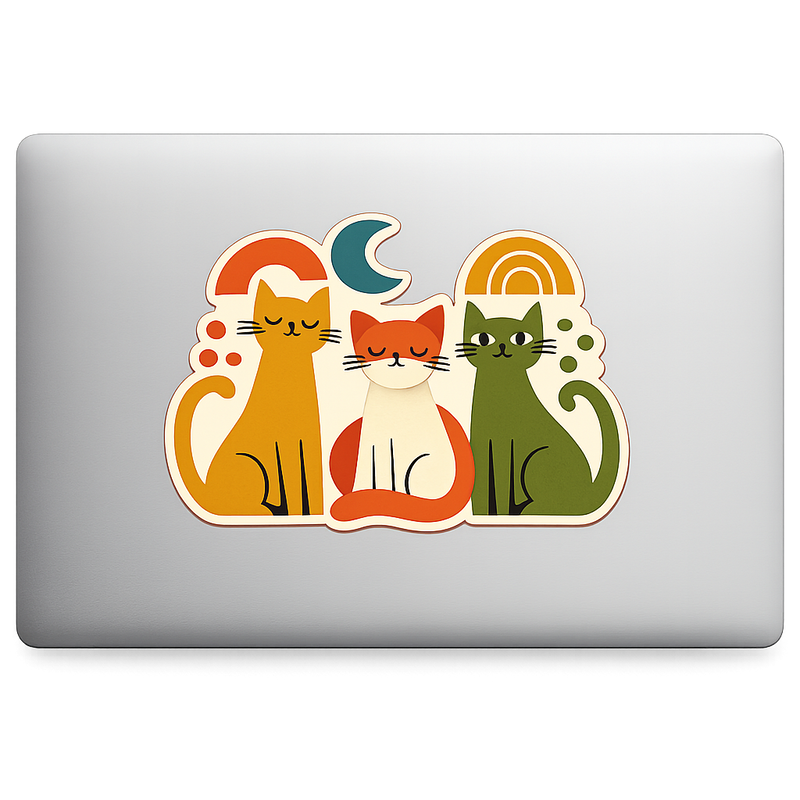 Cool Cats Sticker Decal Mid-Century Modern Abstract Felines Vinyl Laptop Car Window Bumper AUTO Water Bottle Helmets Truck Waterproof Geometric Retro Design