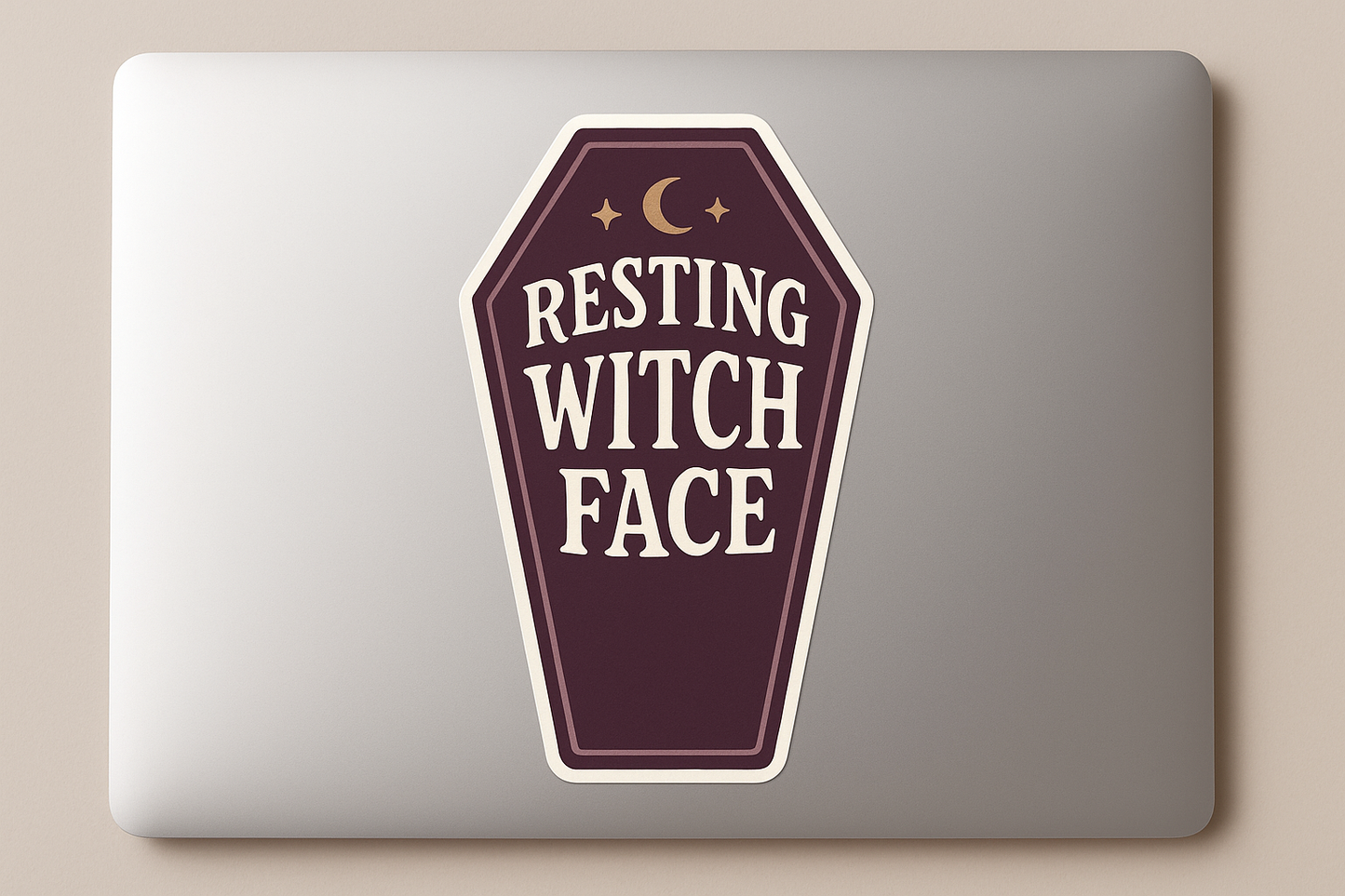 Coffin Resting Witch Face Sticker Decal Vinyl Laptop Car Window Bumper AUTO Water Bottle Helmets Waterproof Halloween