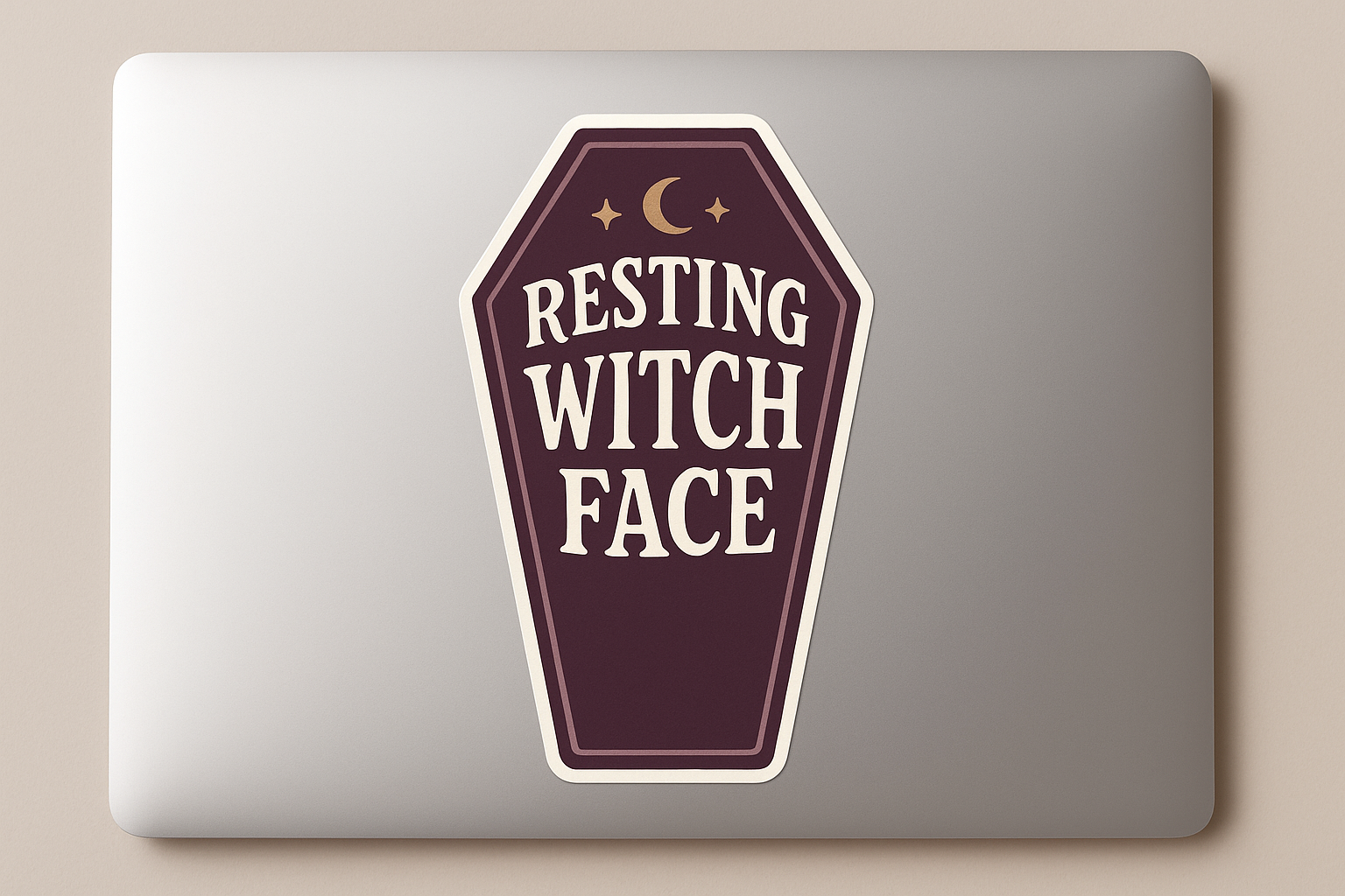 Coffin Resting Witch Face Sticker Decal Vinyl Laptop Car Window Bumper AUTO Water Bottle Helmets Waterproof Halloween