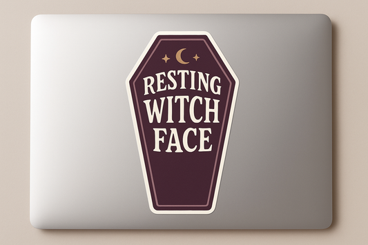 Coffin Resting Witch Face Sticker Decal Vinyl Laptop Car Window Bumper AUTO Water Bottle Helmets Waterproof Halloween