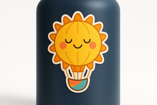 Smiling Sun Hot Air Balloon Sticker Decal Vinyl Laptop Car Window Bumper AUTO Water Bottle Helmets Waterproof Fun