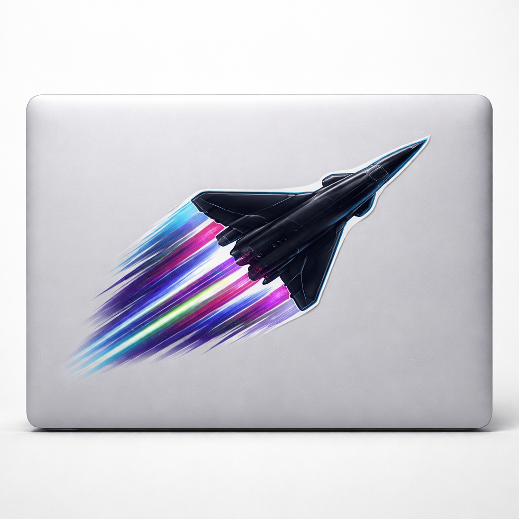 Jet Silhouette Neon Speed Trails Sticker Decal Vinyl Laptop Car Window Bumper AUTO Water Bottle Helmets Waterproof
