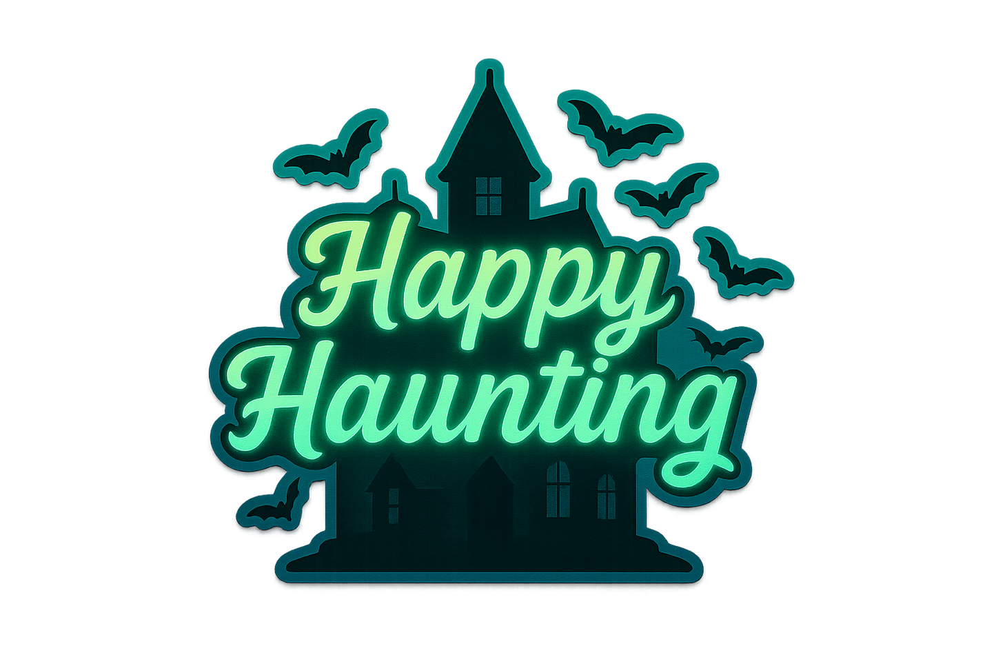 Happy Haunting Sticker Decal Vinyl Laptop Car Window Bumper Truck AUTO Bottle Water Bottle Helmets Waterproof Halloween