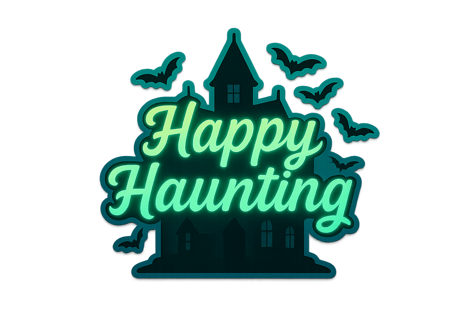 Happy Haunting Sticker Decal Vinyl Laptop Car Window Bumper Truck AUTO Bottle Water Bottle Helmets Waterproof Halloween