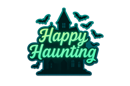 Happy Haunting Sticker Decal Vinyl Laptop Car Window Bumper Truck AUTO Bottle Water Bottle Helmets Waterproof Halloween