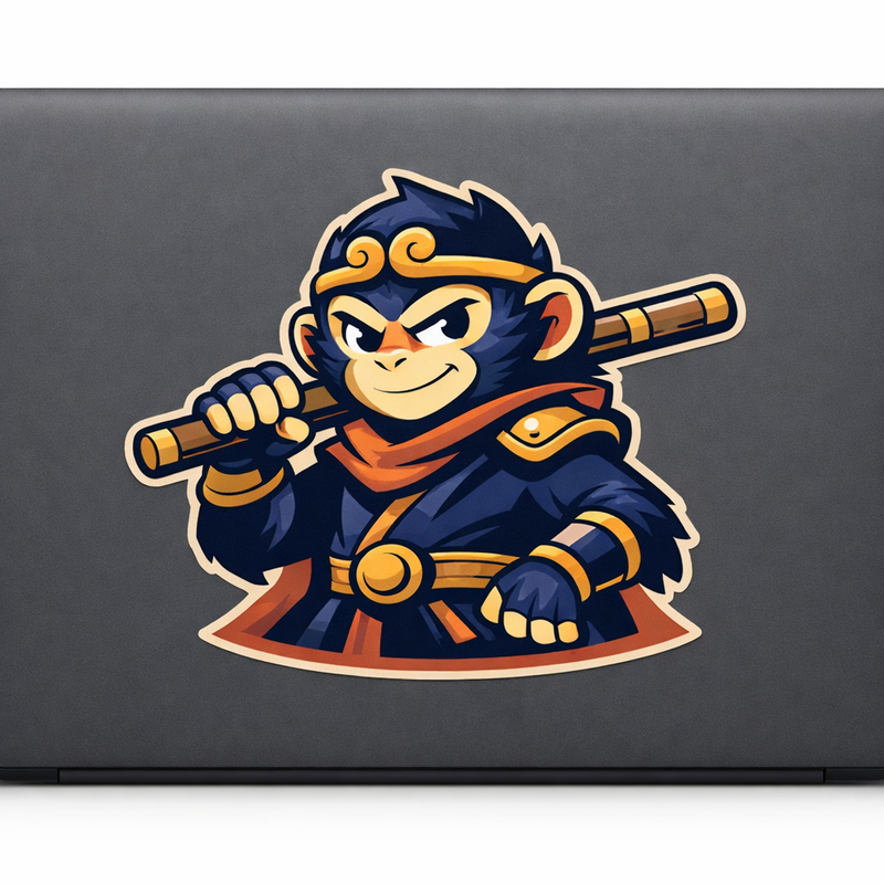 Myth-Inspired Monkey Hero Sticker Decal Cartoon Illustration Expressive Face Staff Weapon Vinyl Laptop Car Window Bumper AUTO Water Bottle Helmets Truck Waterproof