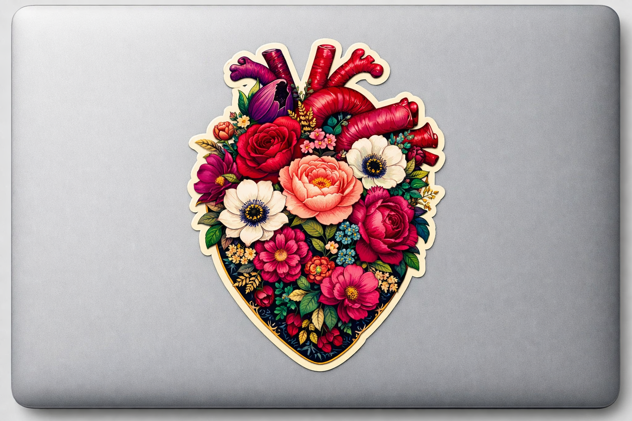 Heart Anatomical Sticker Decal Vinyl Laptop Car Window Bumper AUTO Water Bottle Helmets Waterproof Floral Illustration