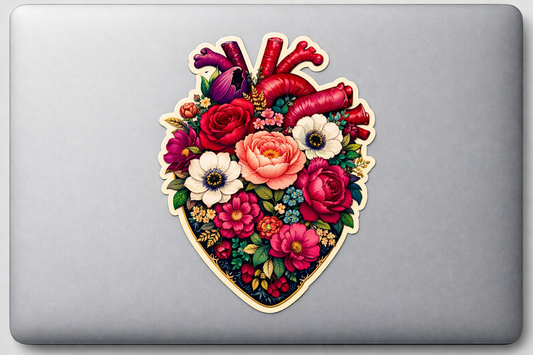 Heart Anatomical Sticker Decal Vinyl Laptop Car Window Bumper AUTO Water Bottle Helmets Waterproof Floral Illustration