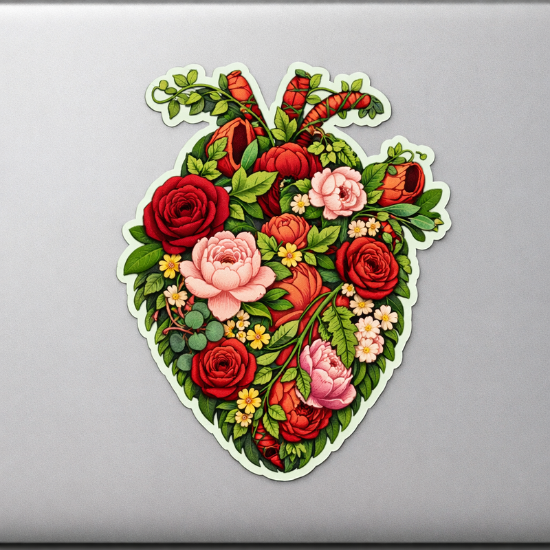 Floral Anatomical Heart Sticker Decal Vinyl Laptop Car Window Bumper AUTO Water Bottle Helmets Waterproof