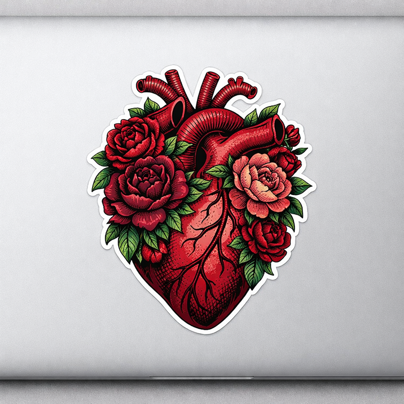 Botanical Anatomical Heart Sticker Decal Vinyl Laptop Car Window Bumper Water Bottle Helmets Waterproof Illustration