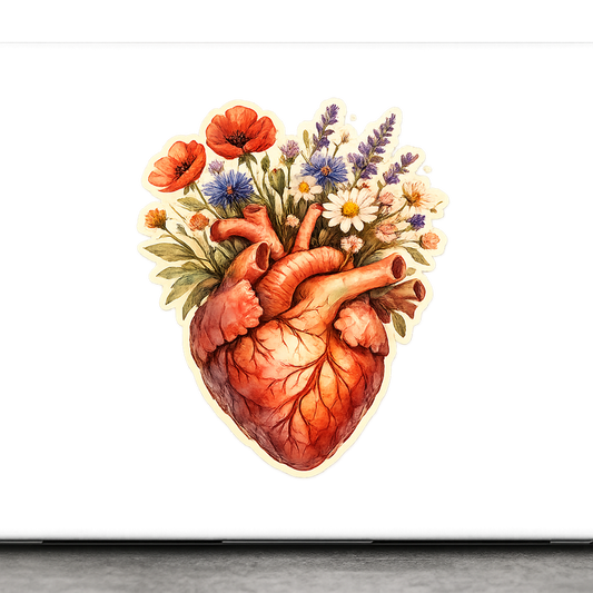 Anatomical Heart Wildflower Sticker Decal Vinyl Laptop Car Window Bumper AUTO Water Bottle Helmets Waterproof