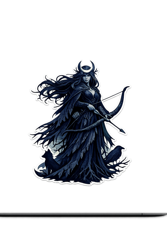 Ancient Goddess Wilderness Sticker Decal Flowing Dress Bow Quiver Crescent Moon Powerful Vinyl Laptop Car Window Bumper AUTO Water Bottle Helmets Truck Waterproof