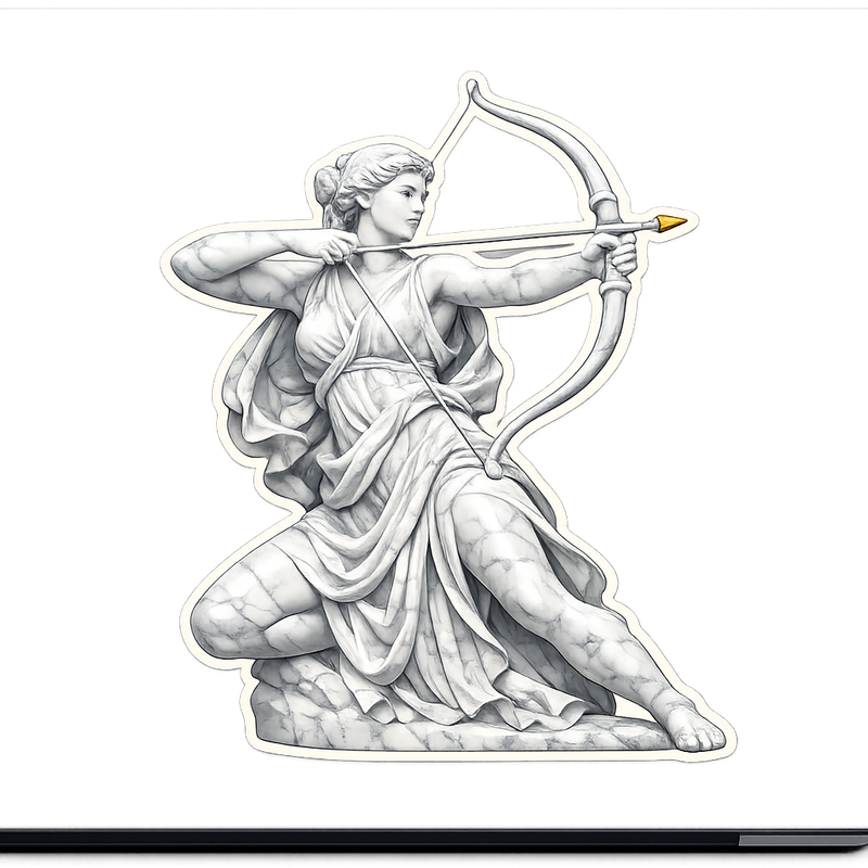 Classical Statue-Inspired Goddess Archer Sticker Decal Mythological Style Vinyl Laptop Car Window Bumper AUTO Water Bottle Helmets Truck Waterproof Refined Aesthetic