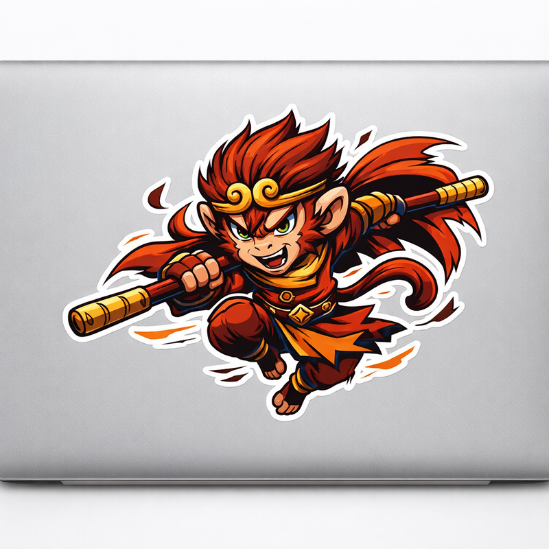 Folklore Hero Monkey Sticker Decal Mythical Character Bold Cartoon Vinyl Laptop Car Window Bumper AUTO Water Bottle Helmets Truck Energetic Pose Waterproof