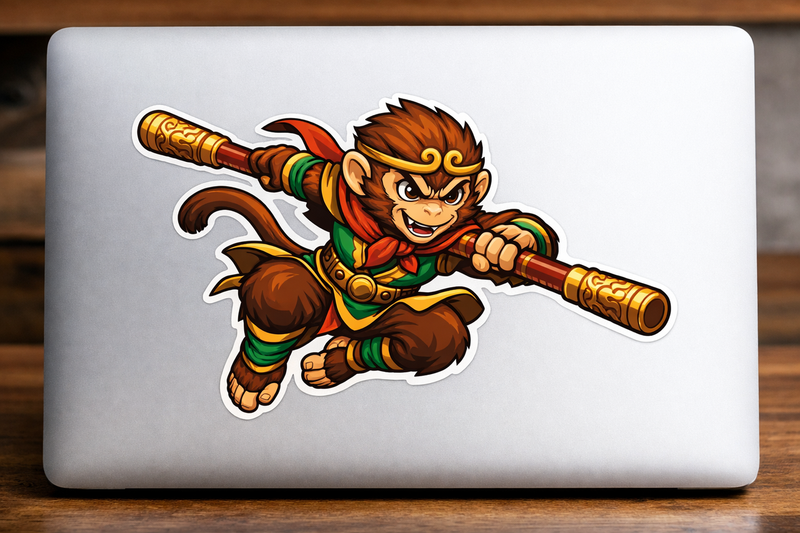 Monkey Warrior Sticker Decal Fierce Cartoon Illustration Vinyl Laptop Car Window Bumper AUTO Water Bottle Helmets Truck Waterproof Strong Outlines Die-Cut