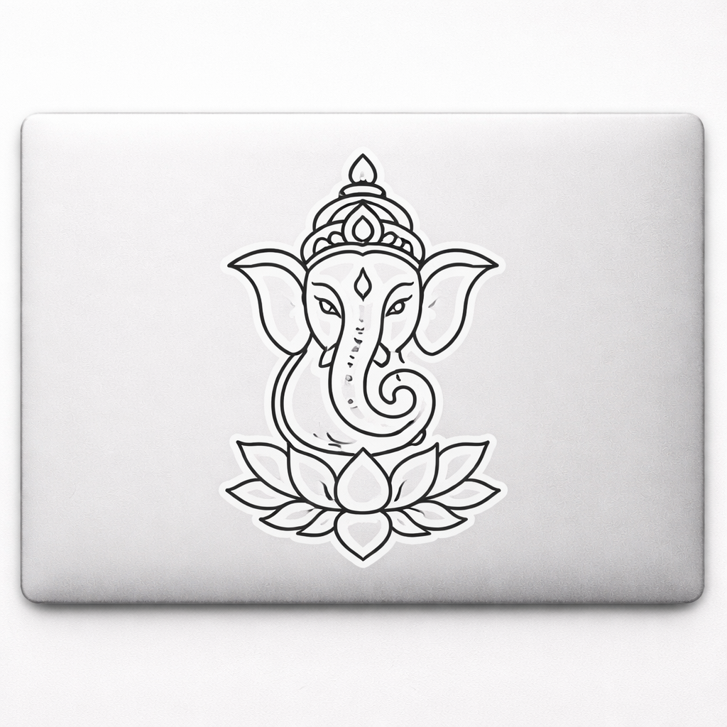 Minimalist Ganesha Lotus Sticker Decal Vinyl Laptop Car Window Bumper AUTO Water Bottle Helmets Waterproof Vector